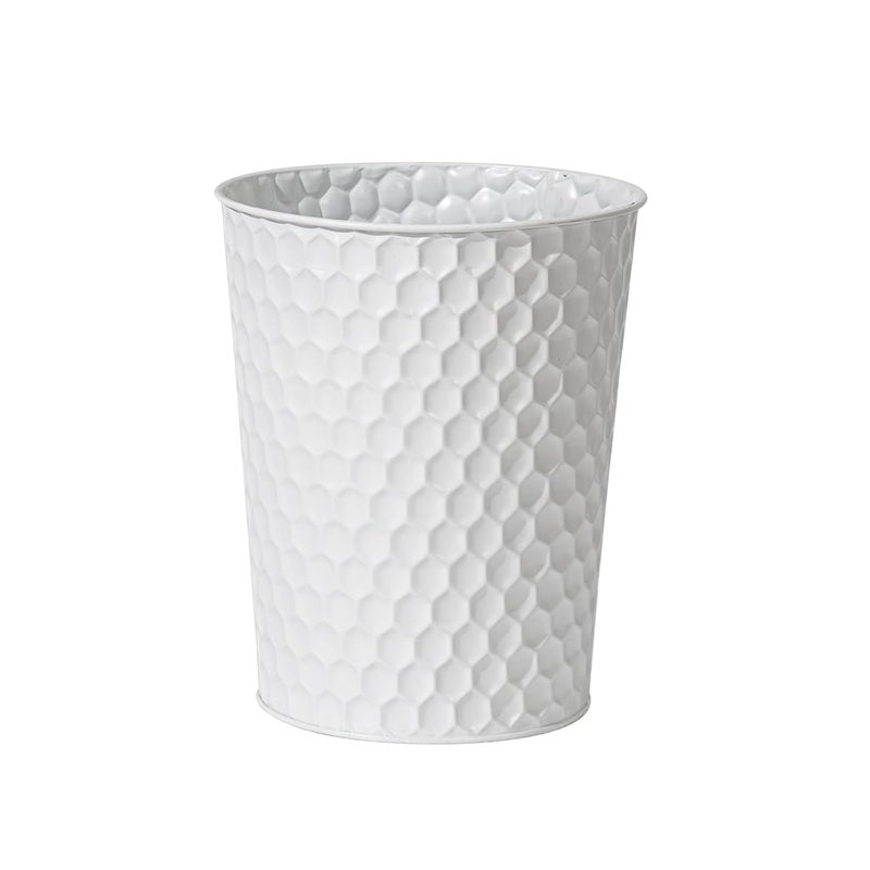 Venalys Small Metal Trash Can Wastebasket, Decorative Honeycomb Garbage Can Waste Basket, Modern Farmhouse Round Trash Bin for Bathroom, Bedroom, Kitchen and Office (White) - Image 1